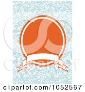 Poster, Art Print Of Blue Floral Invitation Background With An Orange Oval And Blank Banner