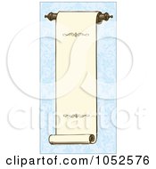 Royalty Free Vector Clip Art Illustration Of A Vertical Scroll Suspended Over A Blue Floral Background