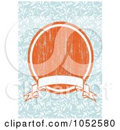 Poster, Art Print Of Blue Floral Invitation Background With A Distressed Orange Oval And Blank Banner