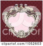 Poster, Art Print Of Victorian Cupid Frame With Pink Copyspace On A Red Background