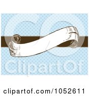 Royalty Free Vector Clip Art Illustration Of A Blank Scroll On A Brown Bar Over Floral Blue