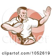 Royalty Free Vector Clip Art Illustration Of A Rugby Football Man Over A Circle Of Rays
