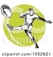 Royalty Free Vector Clip Art Illustration Of A Rugby Football Man Over A Green Circle