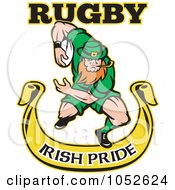 Poster, Art Print Of Rugby Leprechaun Over A Yellow Banner