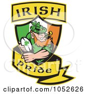 Poster, Art Print Of Rugby Leprechaun With A Shield And Yellow Banner