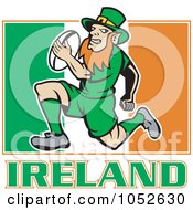 Poster, Art Print Of Rugby Leprechaun Over An Irish Flag