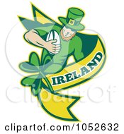 Poster, Art Print Of Rugby Leprechaun With A Yellow Banner