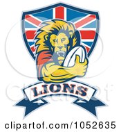Royalty Free Vector Clip Art Illustration Of A Rugby Lion Over A Uk Shield