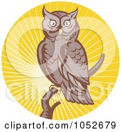 Poster, Art Print Of Retro Owl Over Yellow Rays Logo