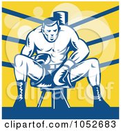 Royalty Free Vector Clip Art Illustration Of A Retro Boxer Sitting On A Stool In The Ring