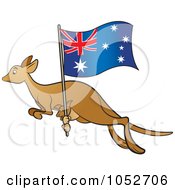 Poster, Art Print Of Kangaroo And Joey With An Aussie Flag - 2