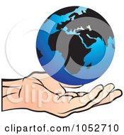 Poster, Art Print Of Blue Globe Floating Over A Hand