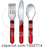 Royalty Free Vector Clip Art Illustration Of A Digital Collage Of A Red And Silver Fork Knife And Spoon