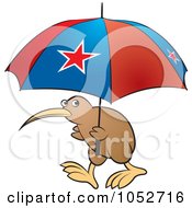 Royalty Free Vector Clip Art Illustration Of A Kiwi Bird With A New Zealand Flag Umbrella by Lal Perera