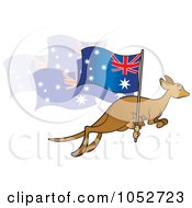 Poster, Art Print Of Kangaroo And Joey With An Aussie Flag - 1