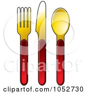 Royalty Free Vector Clip Art Illustration Of A Digital Collage Of A Red And Gold Fork Knife And Spoon