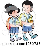 Poster, Art Print Of School Kids Carrying Flowers - 1