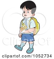 Poster, Art Print Of School Boy Carrying Flowers - 1