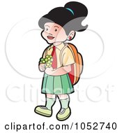 Poster, Art Print Of School Girl With Flowers - 2