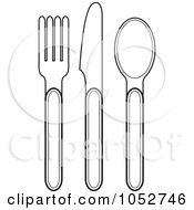 Royalty Free Vector Clip Art Illustration Of A Digital Collage Of An Outlined Fork Knife And Spoon