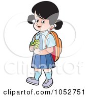 Poster, Art Print Of School Girl With Flowers - 1