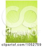 Poster, Art Print Of Vertical Green Spring Background Of Butterflies Grasses And Rays