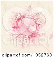 Poster, Art Print Of Pink Background Of Flowers Ferns And Splatters On Beige