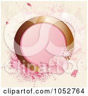 Pink Background Of A Gold Circle Frame With Pink Flowers And Splatters