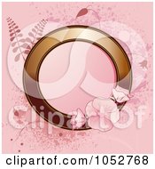 Poster, Art Print Of Pink Background Of A Gold Circle Frame With Pink Flowers Ferns And Grunge