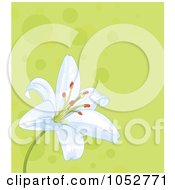 Green Polka Dot Background With A White Easter Lily