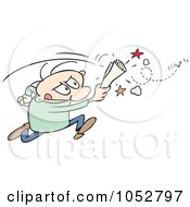 Poster, Art Print Of Toon Guy Chasing A Fly With A Rolled Up Paper