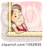 Royalty Free Vector Clip Art Illustration Of A Sad Woman Sitting In A Window