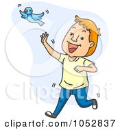 Poster, Art Print Of Man Chasing A Happiness Blue Bird