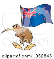 Poster, Art Print Of Kiwi Bird With A New Zealand Flag - 2