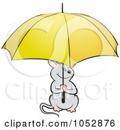 Royalty Free Vector Clip Art Illustration Of A Mouse Holding A Yellow Umbrella by Lal Perera