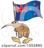 Poster, Art Print Of Kiwi Bird With A New Zealand Flag - 1
