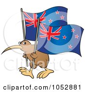 Poster, Art Print Of Kiwi Bird With New Zealand Flags
