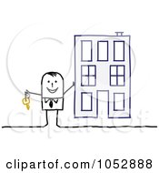 Poster, Art Print Of Stick Figure Man Holding The Key To An Apartment Building