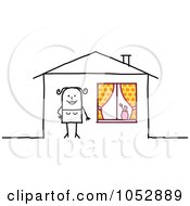 Poster, Art Print Of Stick Figure Woman Outside Her House