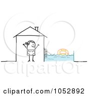 Poster, Art Print Of Stick Figure Woman With A Swimming Pool In Her Back Yard