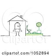 Poster, Art Print Of Stick Figure Man In His House With A Back Yard