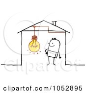 Poster, Art Print Of Stick Figure Man With A Light Bulb In His House