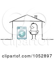 Poster, Art Print Of Stick Figure Man With A Washing Machine In His House