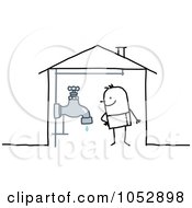 Poster, Art Print Of Stick Figure Man With A Faucet In His House