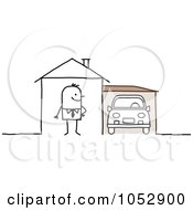 Stick Figure Man With A Car In His Garage
