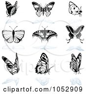 Poster, Art Print Of Digital Collage Of Black And White Butterfly Logos And Reflections