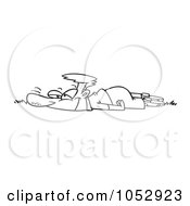 Poster, Art Print Of Cartoon Black And White Outline Design Of A Man Laying In Fresh Grass