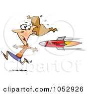 Poster, Art Print Of Cartoon Business Woman Running From A Tax Rocket