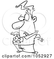 Royalty Free Vector Clip Art Illustration Of A Cartoon Black And White Outline Design Of A Man Being Attacked By Hearts
