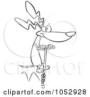 Cartoon Black And White Outline Design Of A Wiener Dog Using A Pogo Stick